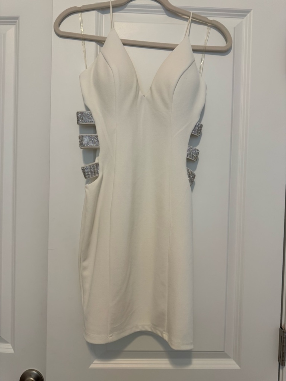 Windsor White Rhinestone Cutout Mini Dress for Bride, Bachelorette, Club - Picture 6 of 6